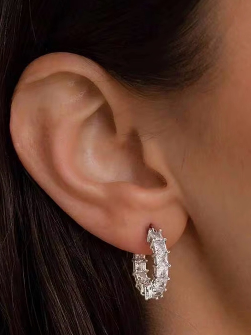 Sterling Silver Cubic Zirconia Eternity Hoop Earrings
